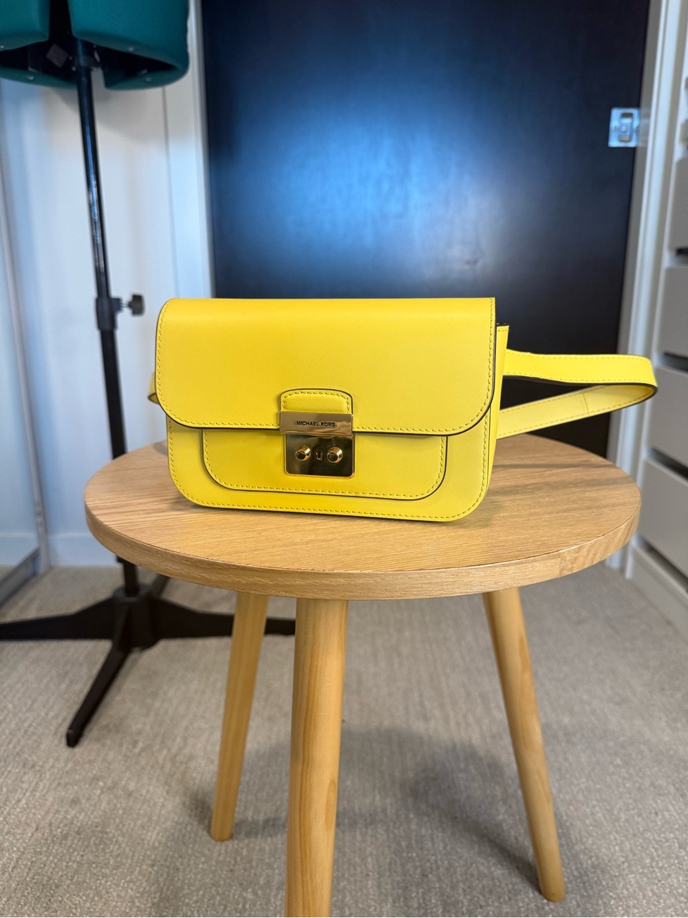 Michael Kors Yellow Leather Crossbody Belt Bag with Gold-Tone Lock